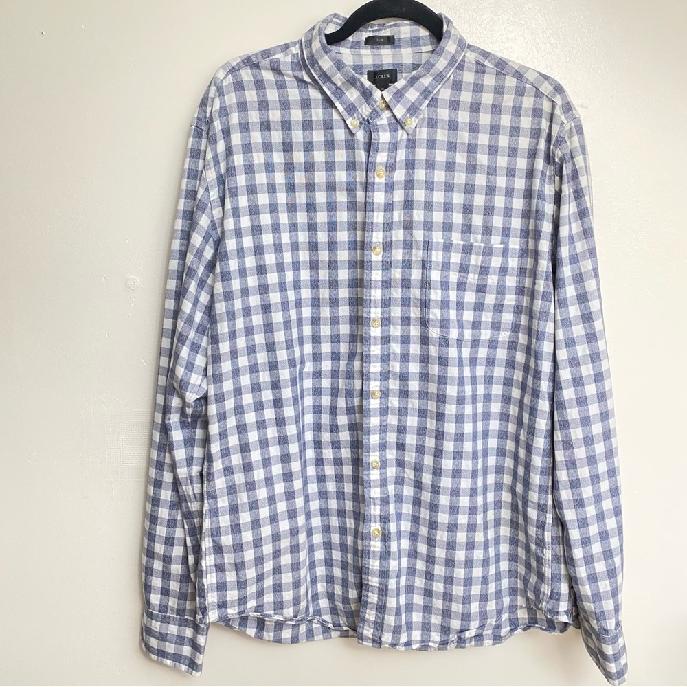 J Crew Slim Fit Checkered Oxford Button Up Shirt
